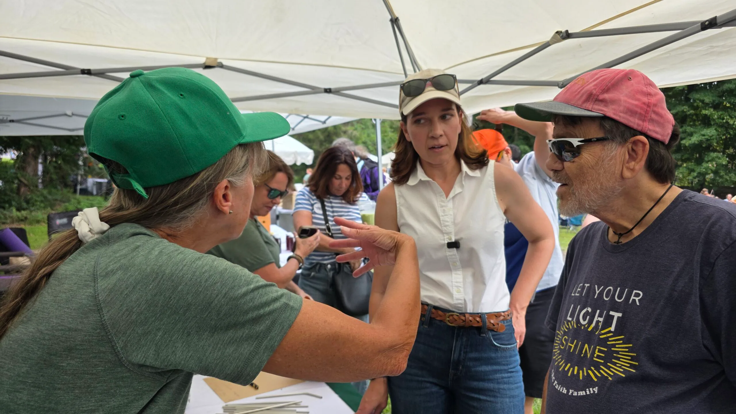 Democratic congressional candidate Rebecca Bennett campaigning at the Grounds for Art in High Bridge on Sept. 12.